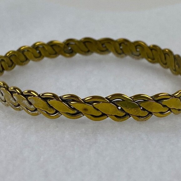 Vintage Braided Rope Bangle 925 Sterling Silver Gold Tone Bracelet Estate Find - Picture 3 of 8